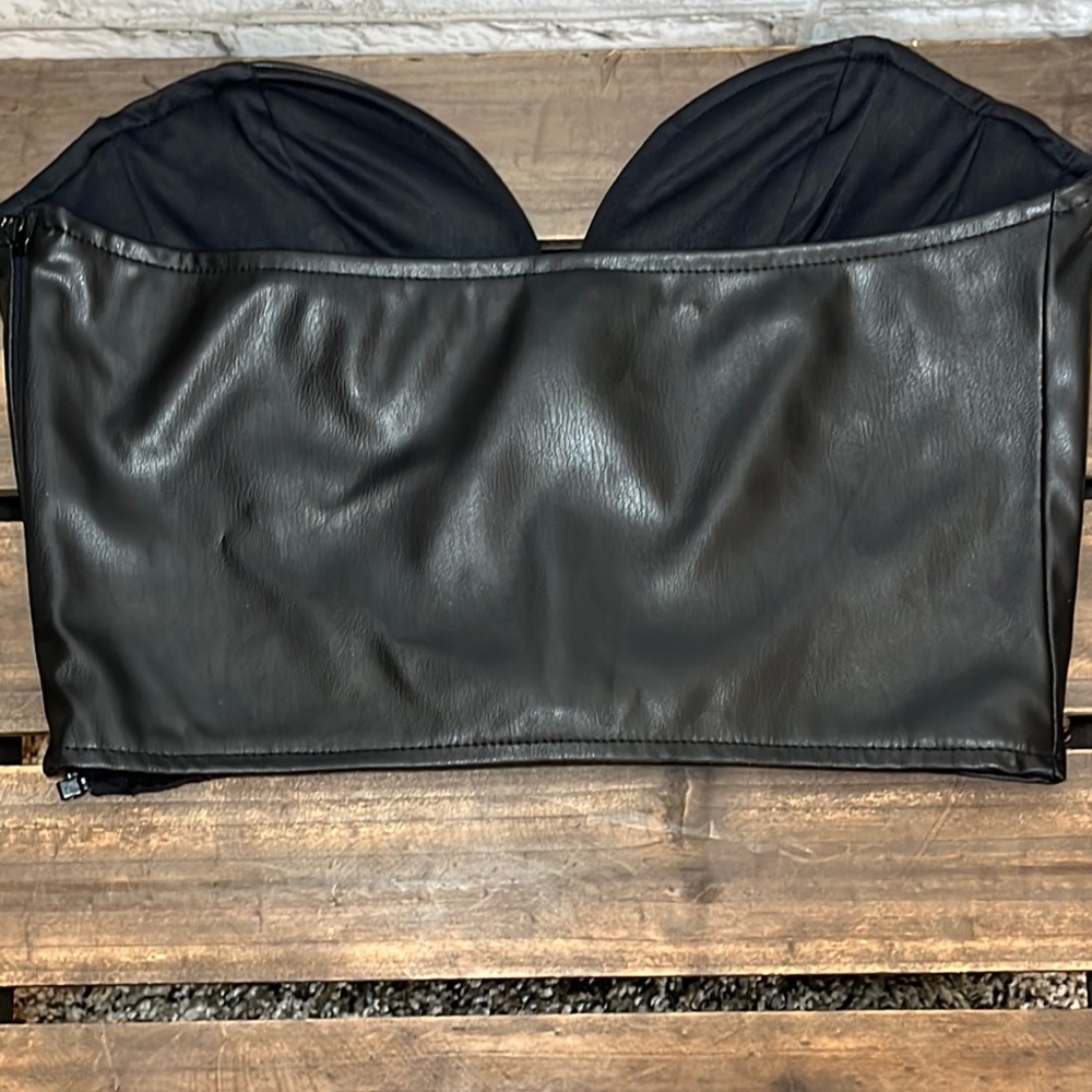 Zara Black Faux Leather Bustier Top - Picture 10 of 12